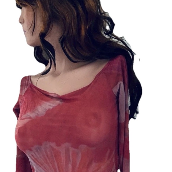 RAMONA LaRUE by Arianne NWT Adele FIGHTER FISH Print Tattoo Mesh DRESS XS / S - Picture 6 of 16